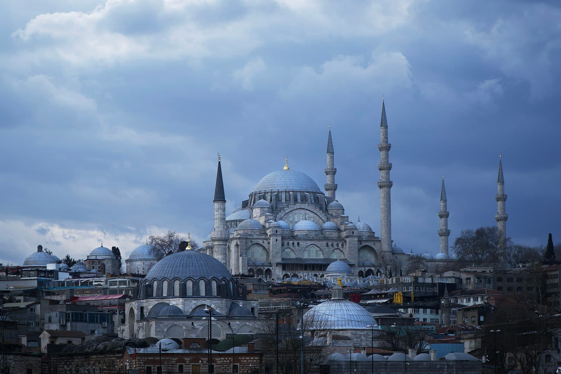 Panoramic view of Istanbul skyline with Hagia Sophia and the Bosphorus at sunset
